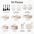 thumbnail image 2 of Nexus Chef Core Batería De Cocina 19 Piezas, Ollas Y Sartenes Antiadherentes, Con Mango Desmontable, Compatible Con Inducción, Horno y Gas, Recubrimiento de Granito, Libre de Plomo, Color Marfil, 2 of 9