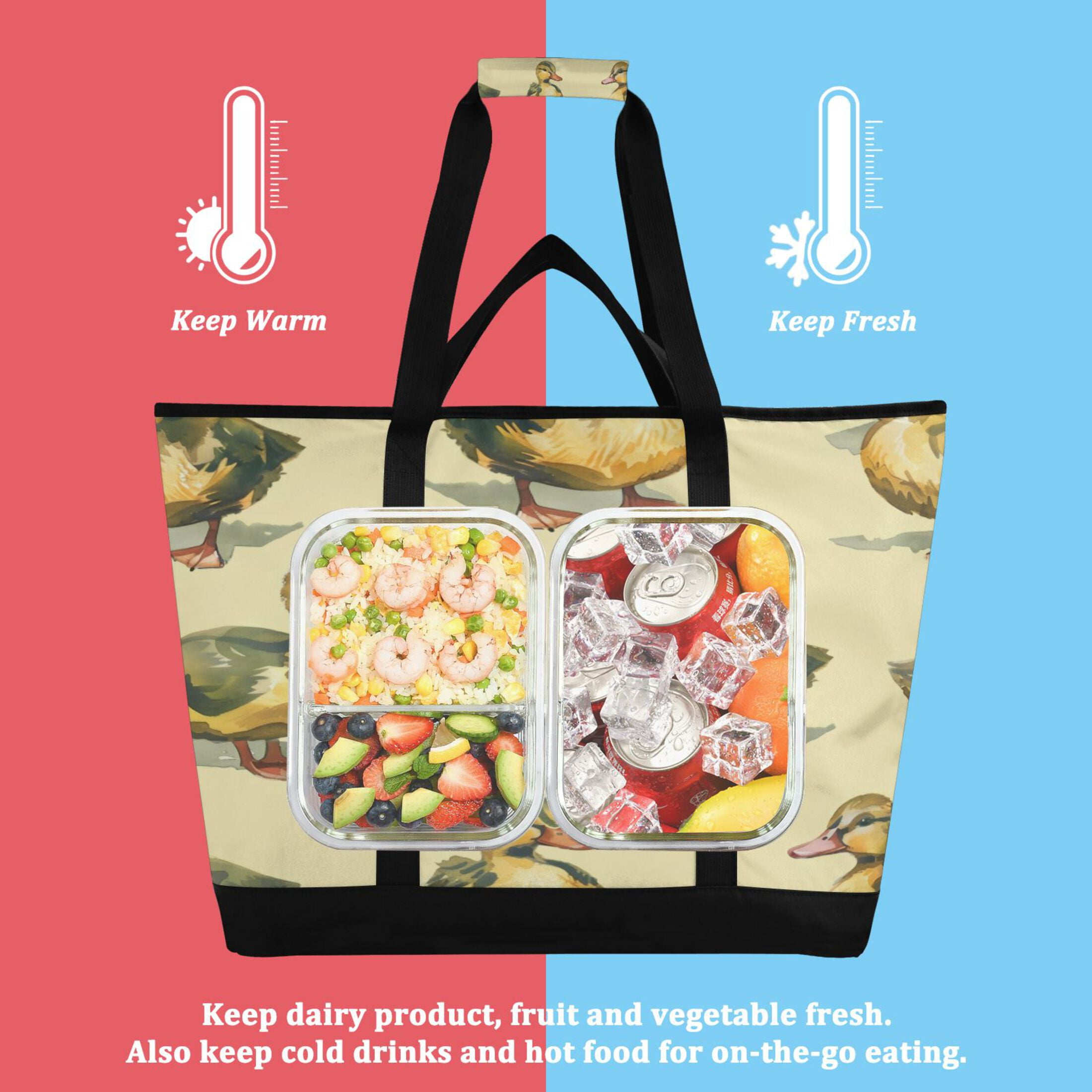 Large Hand-held Ice Pack Picnic Bag Insulation and Refrigeration Suitable for Shopping Picnics and Camping Green Duck
