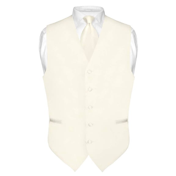 Men's Dress Vest & NeckTie Solid CREAM Color Neck Tie Set for Suit or Tux sz 3XL