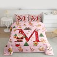 thumbnail image 3 of Manfei Teens Merry Christmas Bedding Comforter Set, Snowflake Initial Letter M Twin Comforter Sets, Girly Pink Princess Cartoon Reversible Bedding Set, Luxury Bedroom Decor, 2 Pieces, 3 of 9
