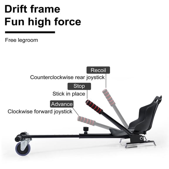 Dapmiu Adjustable Hoverboard Go-Kart Attachment | Heavy-Duty Alloy | Fits 6.5"–10" Hoverboards | Safe & Easy to Use Black