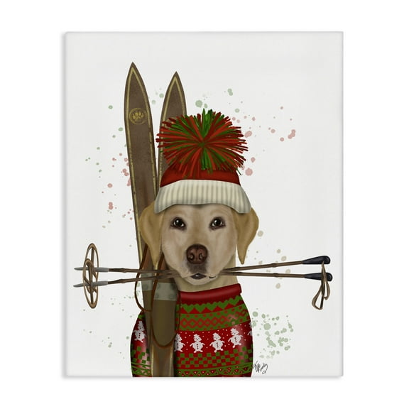 Stupell Industries Yellow Labrador Skiing Animals & Insects Painting Gallery Wrapped Canvas Art Prints Wall Art, 16 x 20