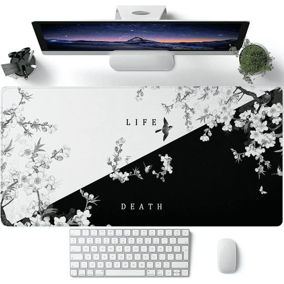 Life and Death Floral Mouse Pad - Durable Non - Slip Desk Mat, Extra - Large Soft & Comfortable Mouse Pad - Ergonomic Stitched Desk Mat Ideal for Esports & Office Use