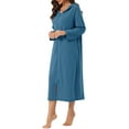 thumbnail image 4 of INSPIRE CHIC Women's Zip Up Nightgowns Long House Robe Long Sleeve Hooded Sweatshirt Loungewear with Pockets S Lake Blue, 4 of 6