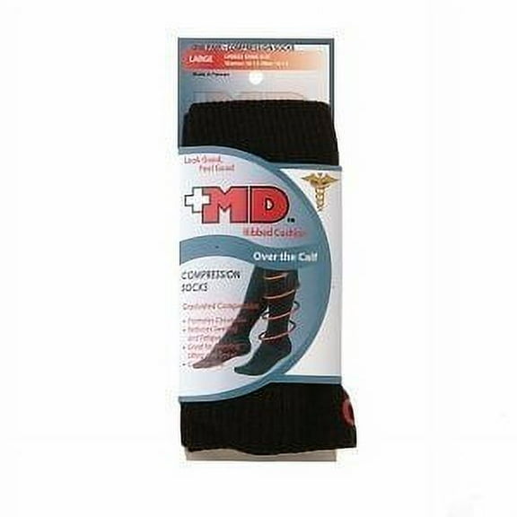 MD USA Ribbed Cotton Compression Socks with Cushion Soles, Black, Large