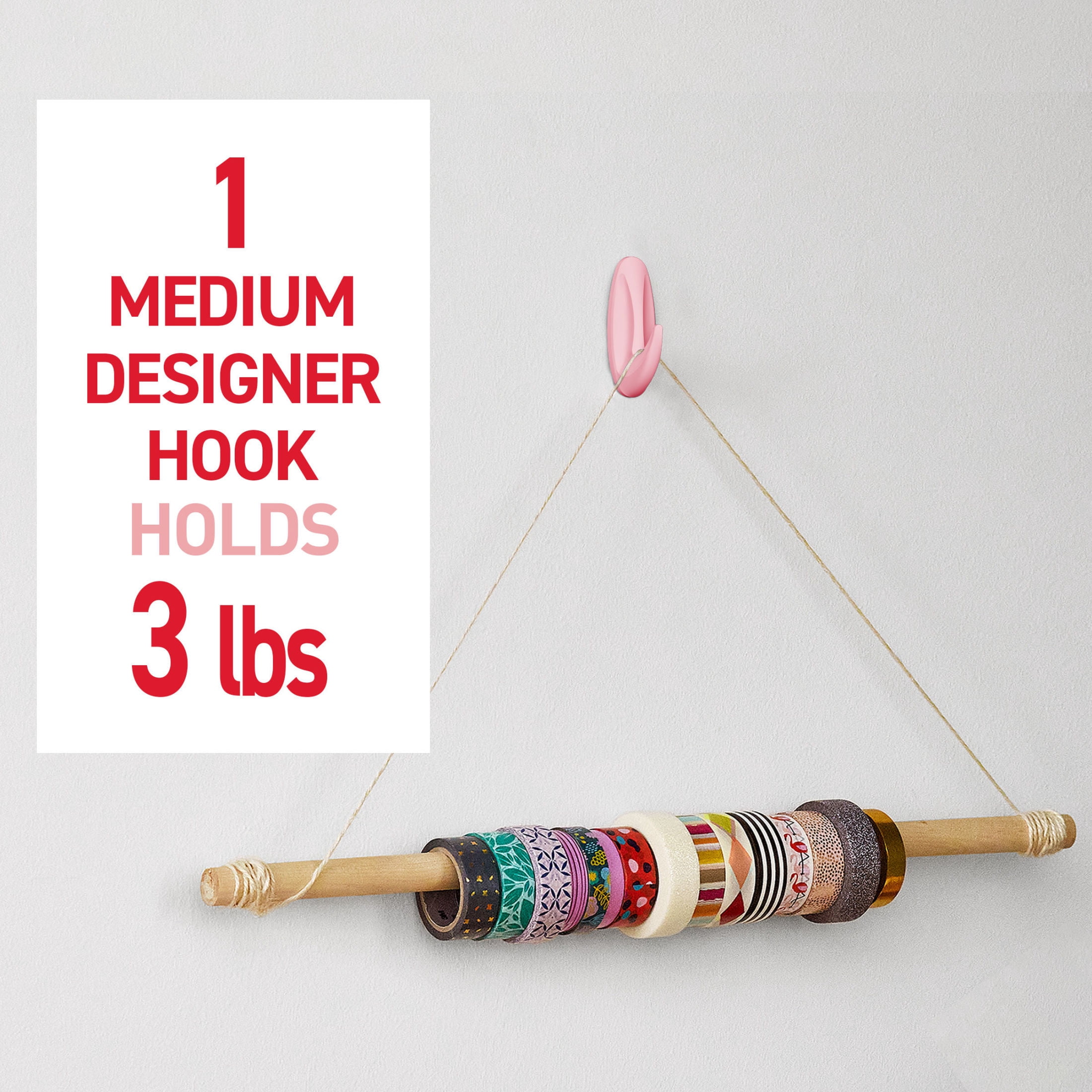 Command Medium Designer Hooks, Blossom, Holds 3 lbs, 4 Hooks, 6 Adhesive Strips