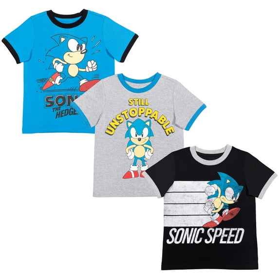 SEGA Sonic The Hedgehog Little Boys 3 Pack T-Shirts Little Kid to Big Kid