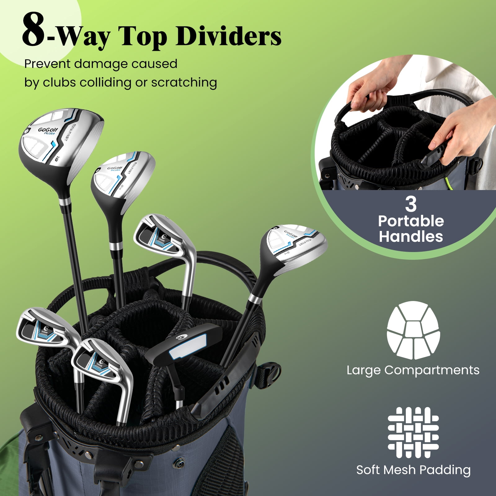 Gymax 8-Way Golf Stand Bag w/ 5 Pockets Lightweight Portable Golf Club Bag Handles Grey