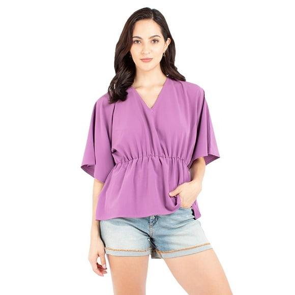 Blusa manga amplia con elástico en la cintura