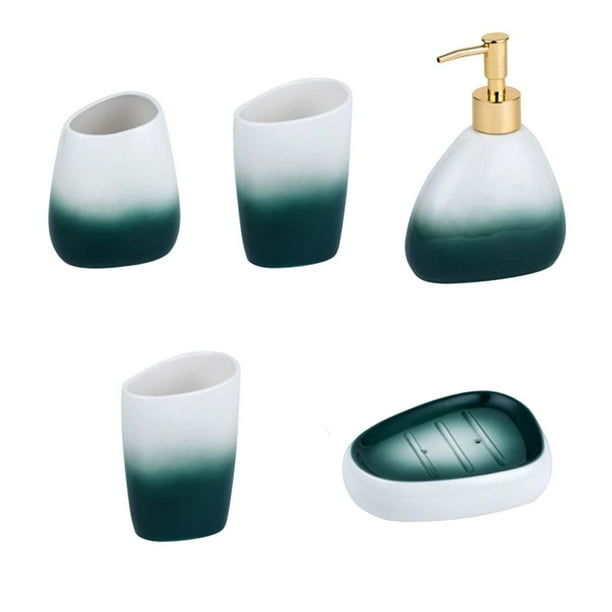 Juego de 5 accesorios de baño nórdicos, de jabón, taza de enjuague bucal, botella de loción, juego esencial de baño para la decoración del