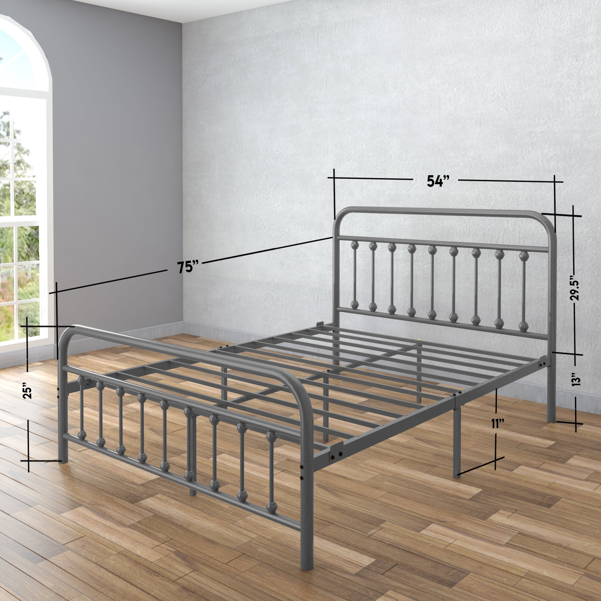 Golden Gate Beds Vintage Wrought Iron Bed Frame with Classic Metal Platform Base, Headboard and Footboard, No Box Spring Needed, Easy Assembly, Mattress Foundation, Sleek Silver Finish - Full Size