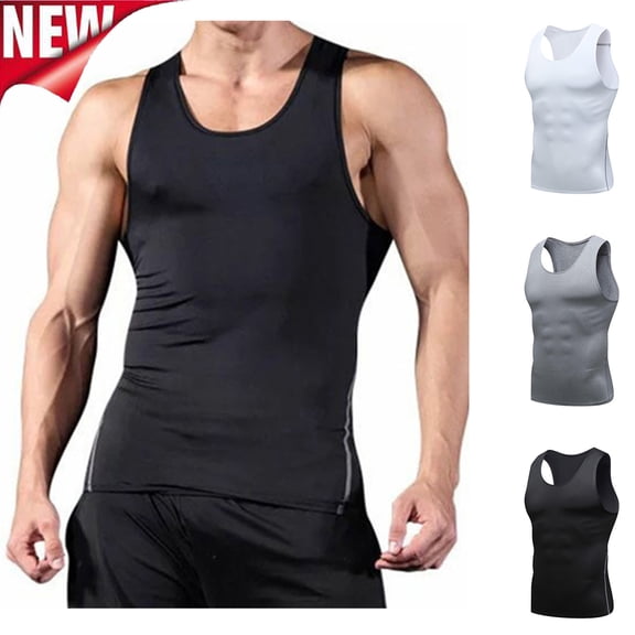 Tqyyweavej Compression Shirts for Men Stretchy Quick Dry Sleeveless Muscle Shirts Solid Color Outdoor Athletic Shapewear S-3XL
