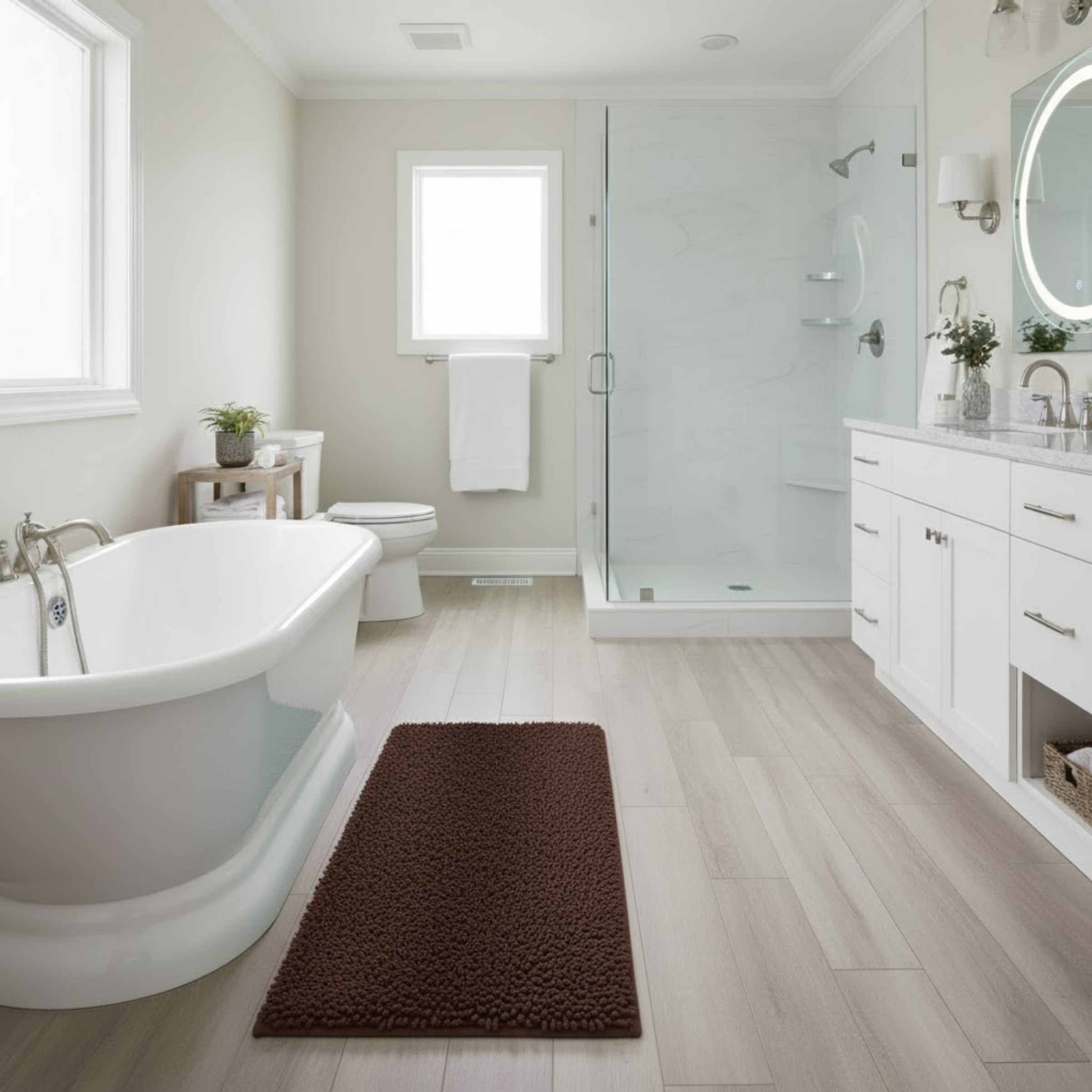 Lavish Home 58x24 Memory Foam Bath Mat with Plush Chenille Shag (Chocolate)