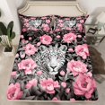 thumbnail image 2 of jejeloiu Wildlife Leopard Cheetah Queen Sheet Sets,Jungle Animal Flat Sheet,Pink Flower Floral Queen Fitted Sheet For Girls Boys,Ultra Soft Home Decor,4pcs, 2 of 7