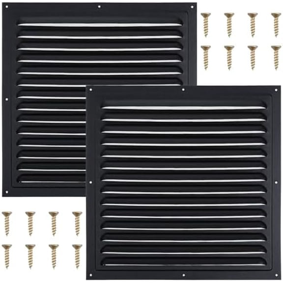 2 Pcs 12" x 12" Aluminum Gable Vents Shed Attic Vent with Screen Mesh Square Vent Covers Vent Grille for Exterior Door House Attic Garage Ceiling, Boost Ventilation and Guard Against Moisture (Black)