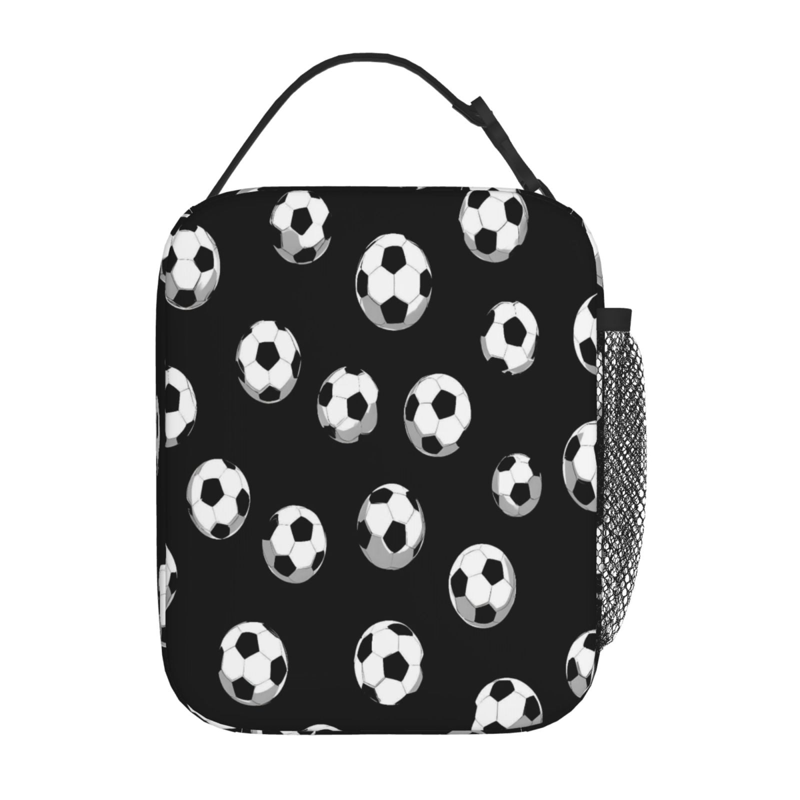 Lunch Bag For Women Men Insulated Portable Lunch Box Bento Box Office Picnic Travel Cooler Bag Seamless Pattern Soccer Football
