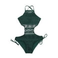 thumbnail image 2 of Joernso Sexy One-piece Swimsuit Halter Sleeveless Backless Monokini Slim Fit Solid Color Criss-Cross Back Hollow Lace Vacation Swimwear, 2 of 7