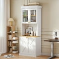 thumbnail image 4 of 71" Tall Farmhouse Kitchen Pantry, Large Storage Cabinet with Glass Doors, Freestanding Coffee Bar Hutch with Microwave Stand, Adjustable Shelves for Kitchen, White 3 Pcs, 4 of 9