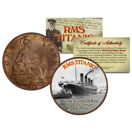 British Uncirculated Coin - RMS TITANIC * Sea Trials * Colorized 1912 Great Britain Penny Coin UK British