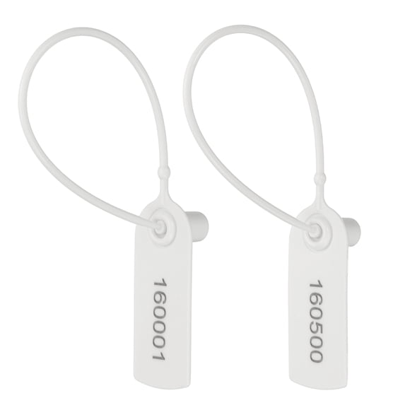 500pcs Plastic Tamper Seals, Plastic Security Seals Disposable Numbered Zip Ties Safety Tags Cable Labels Self Locking for Inventory Labeling Clothes Signage Shipping, White