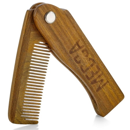 Folding Wooden Comb - 100% Solid Beech Wood - Fine Tooth Pocket Sized Beard, Mustache, Head Hair Brush Combs for Men Perfect for All Hair Types - Travel, Styling & Detangler