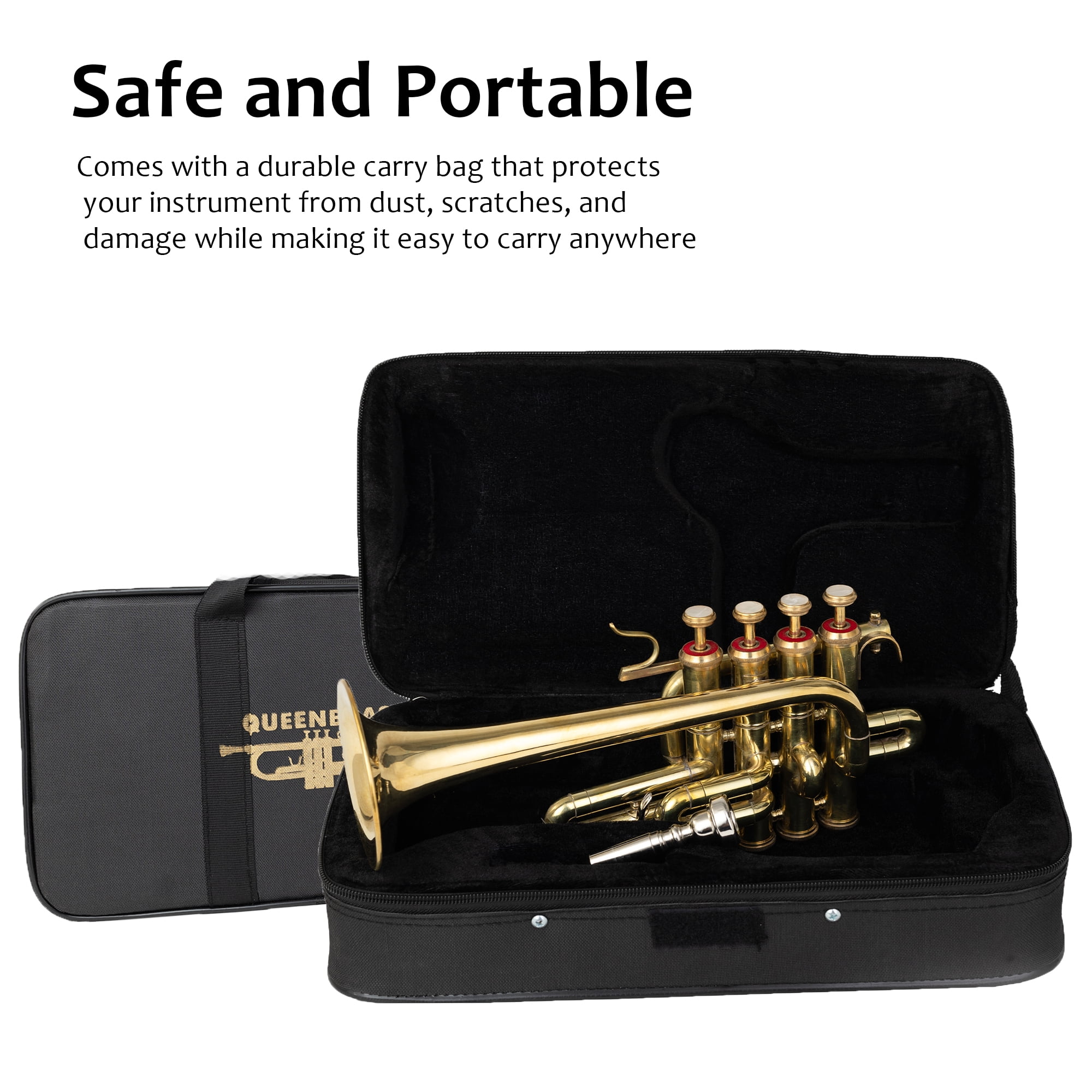 Piccolo trumpet Gold brass finish with hard case bag and mouthpiece