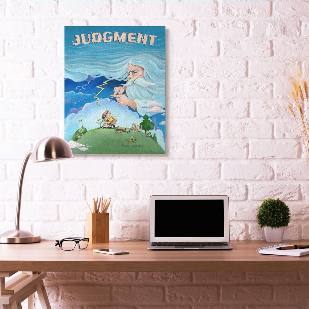 Judgement Funny Golf Cartoon Sports Design XXL Stretched Canvas Wall Art by Gary Patterson