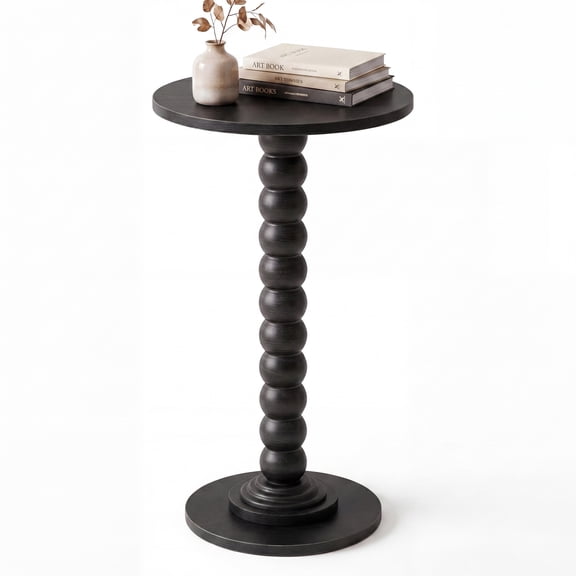 CONCETTA Modern Round Side Table, Accent End Table with Solid Wood Spindle, Small Drink Table for Living Room, Bedroom, Couch, Office, Black