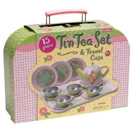 Schylling 15 Piece Children's Tin Tea Set & Travel Case