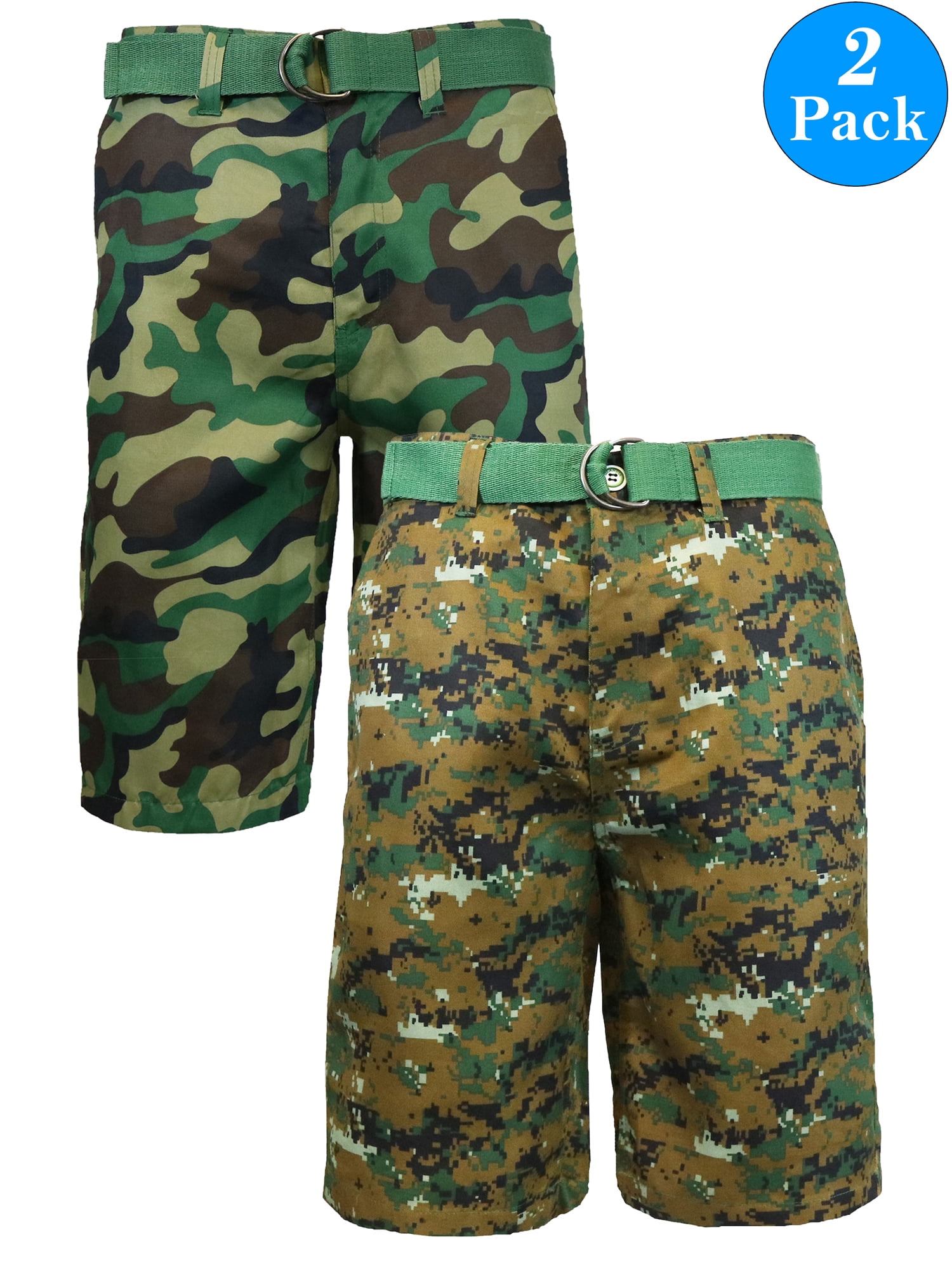 Men's FlatFront SlimFit Belted Camouflage Shorts (2Pack)