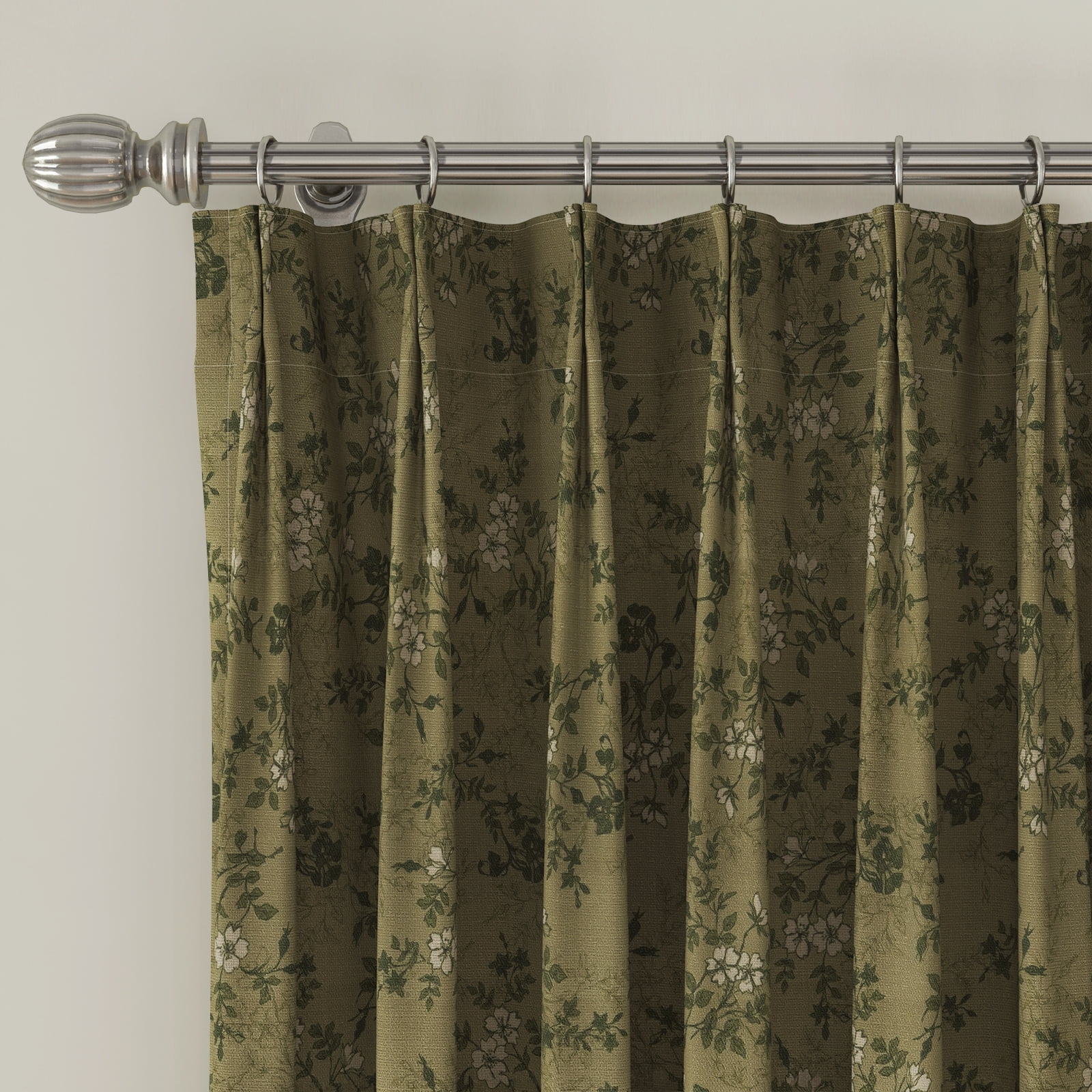 TWOPAGES Pinch Pleat Curtain 42 X 63 Inches Long 1 Panel Light Filtering Linen Blend Floral Print Drape for Living Room, Ivy Brown