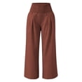 thumbnail image 4 of CAIVO Women Linen Pants Summer Solid Color Stretch Smocked High Waist Wide Leg Casual with Elastic Cuffs and Pockets Long Trousers, 4 of 4