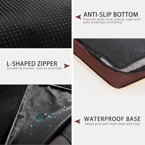 Dog Crate Bed Waterproof Deluxe Plush Dog Beds with Removable Washable Cover Anti-Slip Bottom Pet Sleeping Mattress for Large, Medium, Jumbo, Small Dogs, 29 x 18 inch, Brown