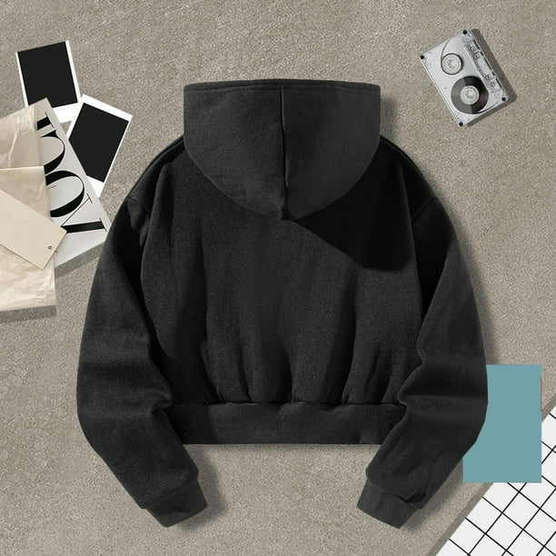 Sudadera recortada para mujer, ropa con capucha con cordón, sudaderas con capucha con estampado de letras para otoño e invierno, para viajes, compras L