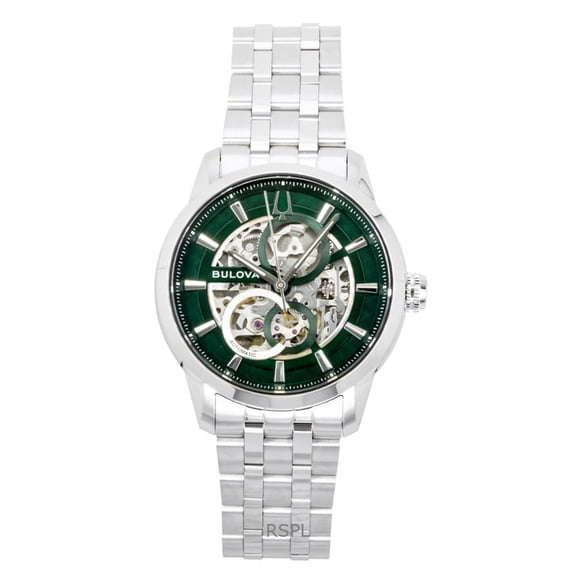 Bulova Sutton Stainless Steel Green Skeleton Automatic 96A329 Men's Watch