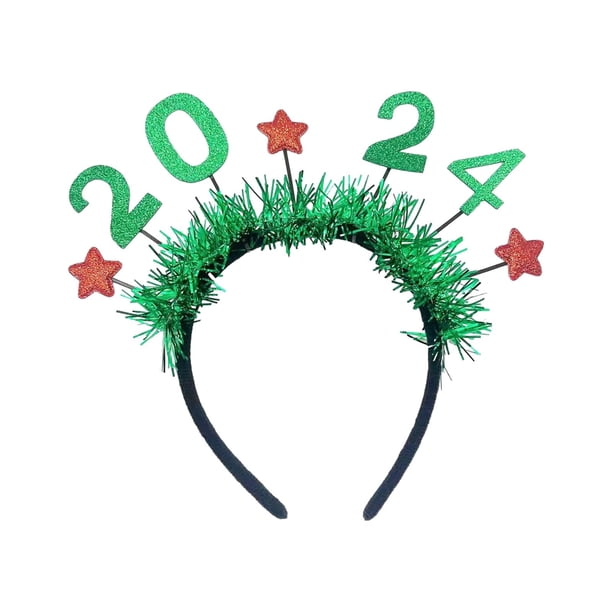 Diadema de Año Nuevo 2024 para mujer, accesorio para la cabeza para fiestas de cumpleaños de Halloween. Verde