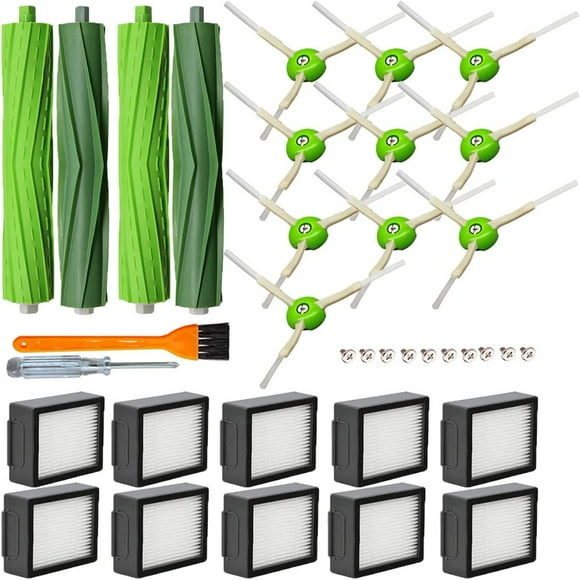 AMERTEER Parts for iRobot Roomba e i & J Series Replenishment kits for Roomba i3 i3+ i4 i4+ i6 i6+ i7 i7+ i8 i8+ e5 e6 e7 (10 Filters 10 Edge sweeping side brushes 2 Sets of Rubber Brush