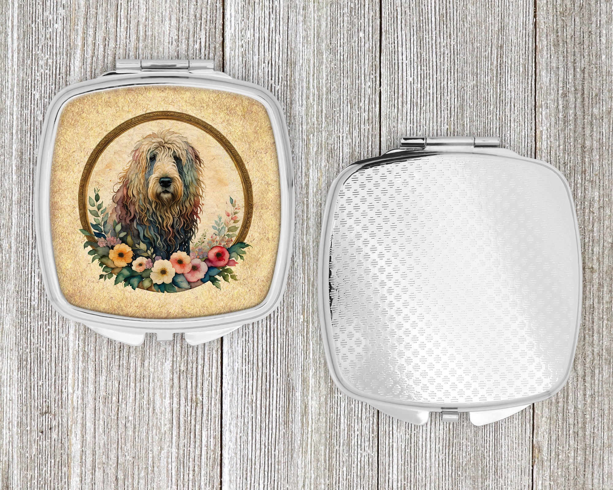 Komondor and Flowers Compact Mirror 2.75 in x 3 in