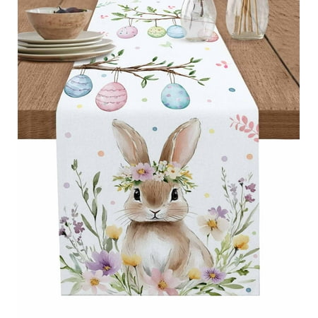 

Table Runner Dresser Scarf 16 x 72 Inch Spring Easter Bunny Cute Rabbit Colorful Eggs Flower Table Runners Non-Slip Heat Kitchen Dining Table Decor for Indoor Outdoor Home Party Decoration