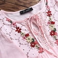 thumbnail image 4 of Women's Tops Dressy Casual Spring Summer Blouse Vintage Lace Patchwork Bow V-Neck Eyelet Embroidery Three Quarter Retro Solid Tops T-Shirt, 4 of 4