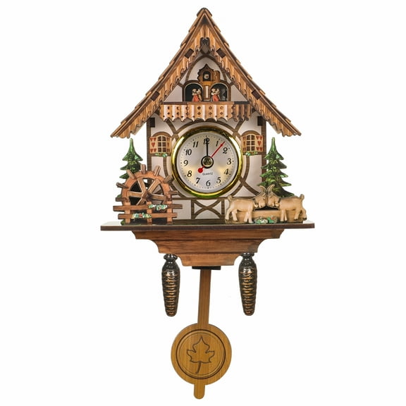 LAMIRO Wooden Pendulum Wall Clock with Cuckoo Bird