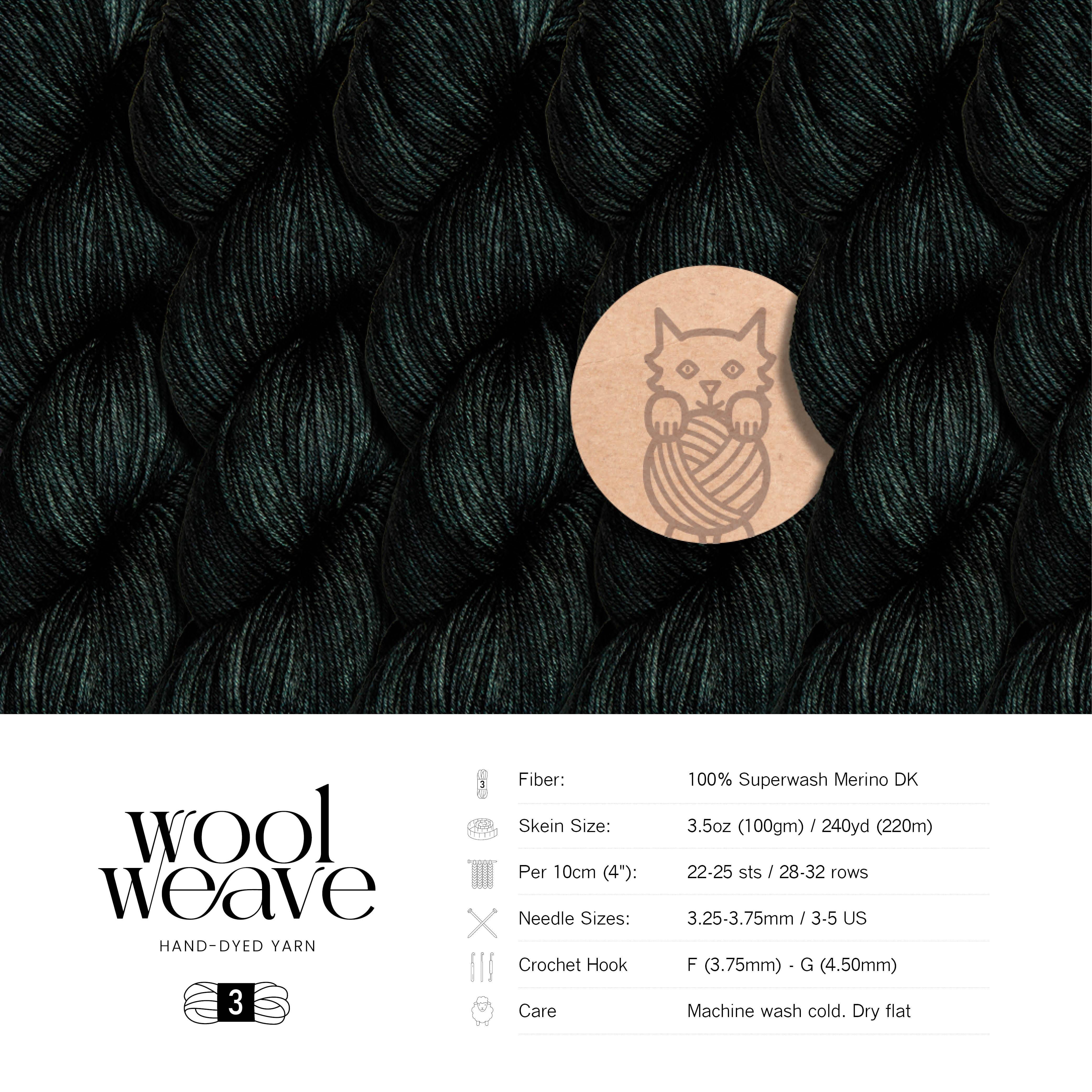 Woolweave Superwash Merino Wool Yarn - Hand-Dyed DK Weight, 100g, 240 Yards - Black Pepper
