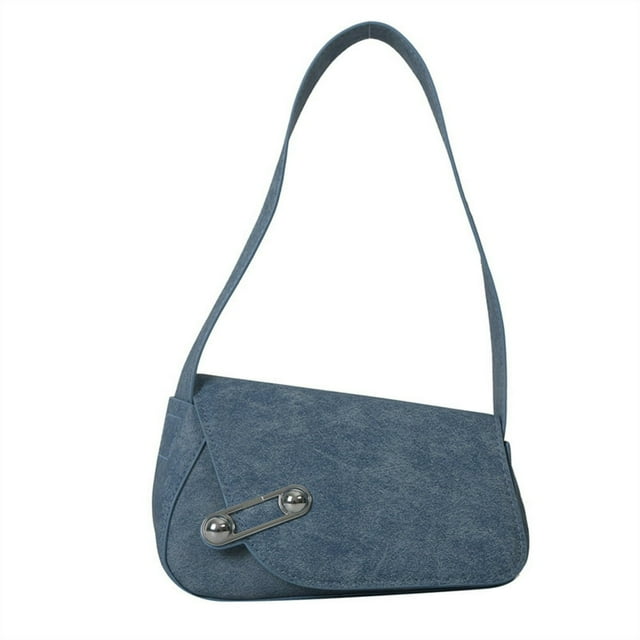 Women Shoulder Bag Underarm Bag Magnet Button Closure Solid Color Pin Decor Smooth Large Capacity Decorative Lady Handbag
