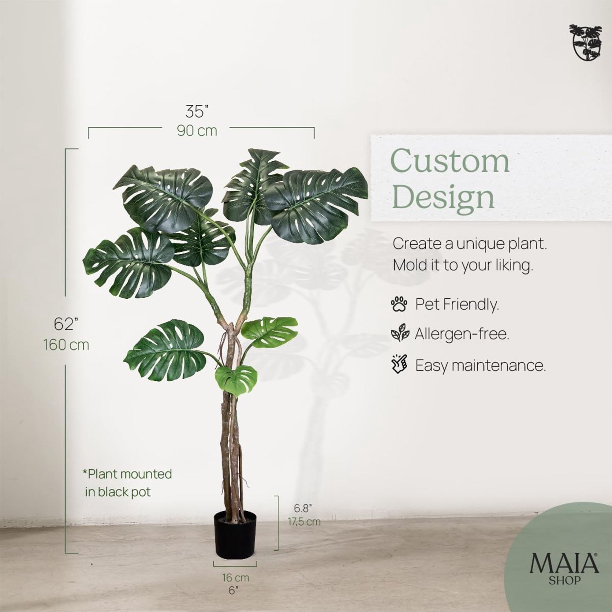 Maia Shop 5ft Artificial Monstera Plant, Fake Plants for Home Decor
