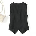 thumbnail image 4 of Womens V Neck Blazer Vest Linen Sleeveless Fitted Waistcoat Black XXXL, 4 of 5