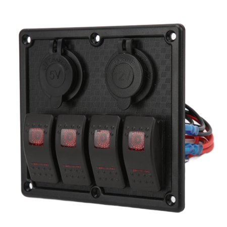 Loewten 4 Gang Marine Rocker Switch, LED 12‑24V DC 4.8A Dual USB ...