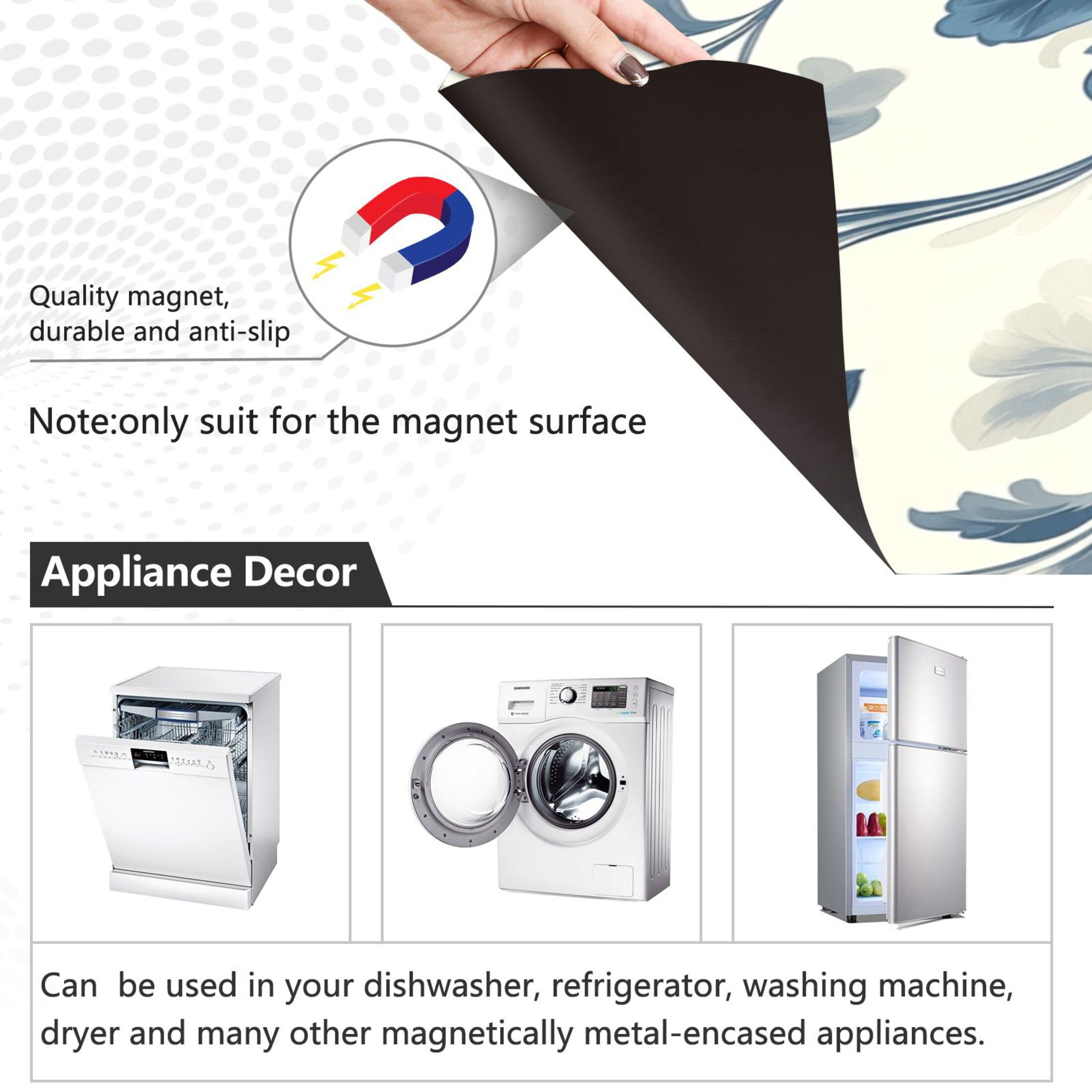 Dishwasher Magnetic Sticker 23x26 Inch Refrigerator Magnetic Sticker Washing Machine Magnetic Sticker Kitchen Panel Magnetic Sticker Home Decor Cool Cartoon Blue Flowers