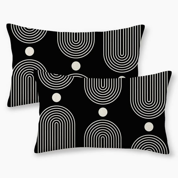 Boho Mid Century Pillow Covers 12x20 Inch Set of 2, Abstract Simple Black and White Decorative Throw Pillowcase Boho Modern Outdoor Farmhouse Cushion Cover for Sofa Couch Bed Living Room Decor