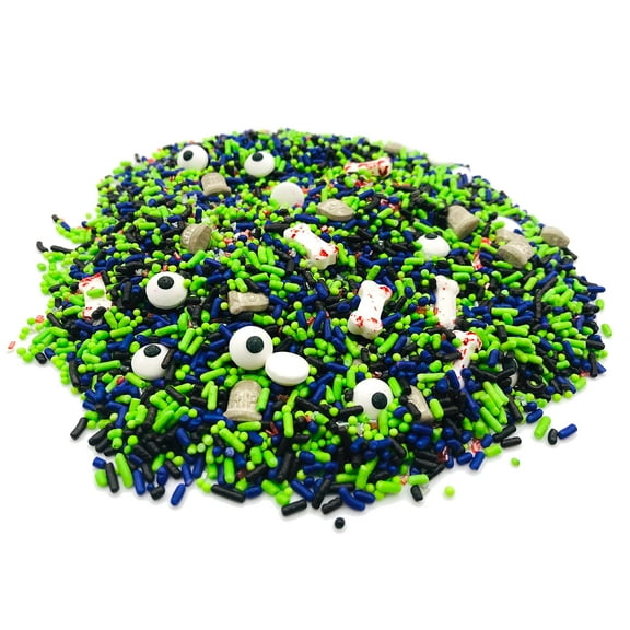 Zombie Grave - 4 oz Resealable Bag - Halloween Themed Sprinkles - Featuring Grave Stones, Candy Eyes, Bloody Bones, Silver Balls, Jimmies, Crystals, and Nonpareils - Spooky Dessert Decorations