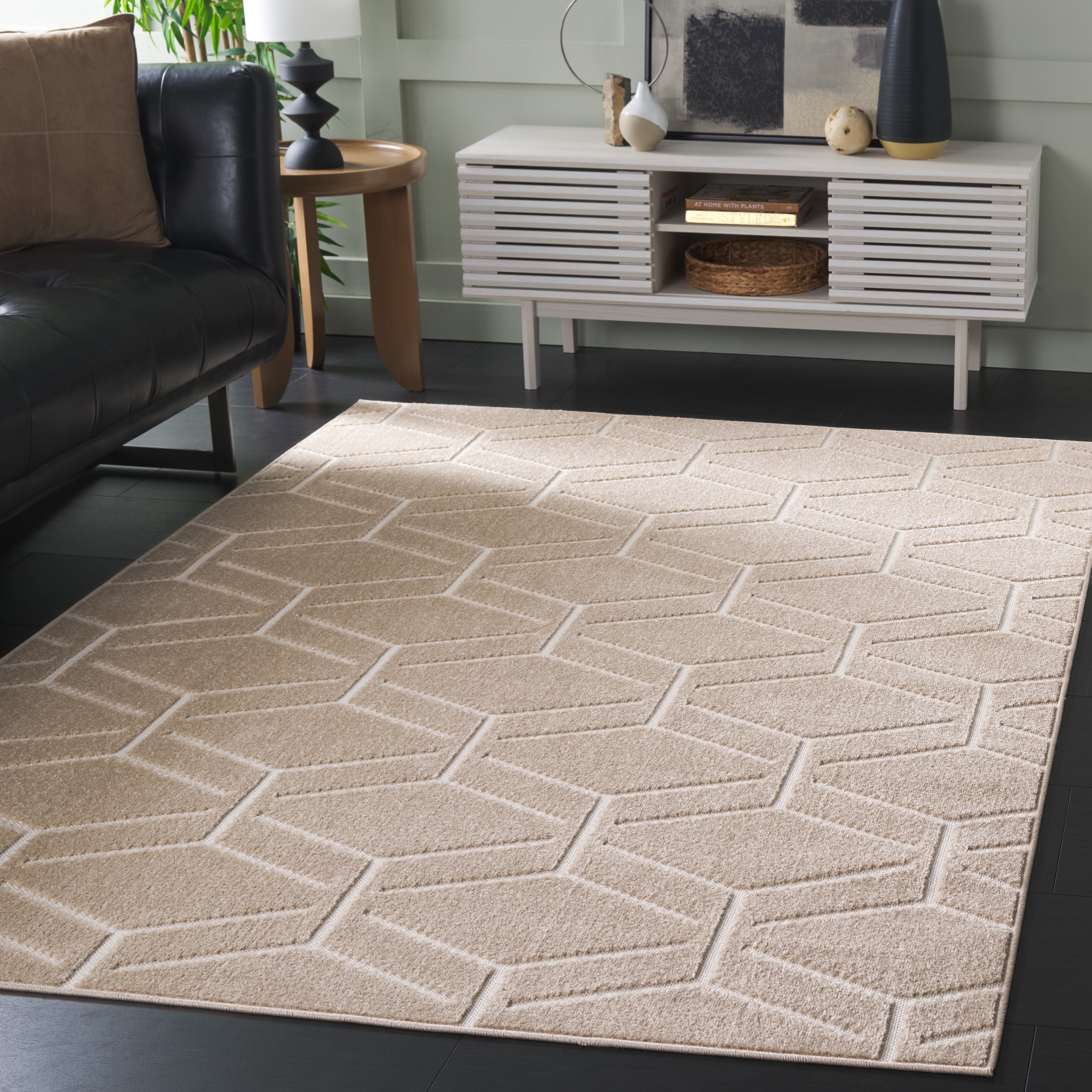 SAFAVIEH Stella Ruadhan Geometric Indoor/Outdoor Area Rug, Beige, 5'3" x 7'6"